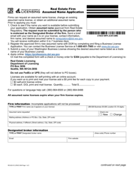 Form RE-620-012 &quot;Real Estate Firm Assumed Name Application&quot; - Washington