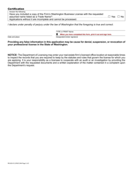 Form RE-620-012 Real Estate Firm Assumed Name Application - Washington, Page 2