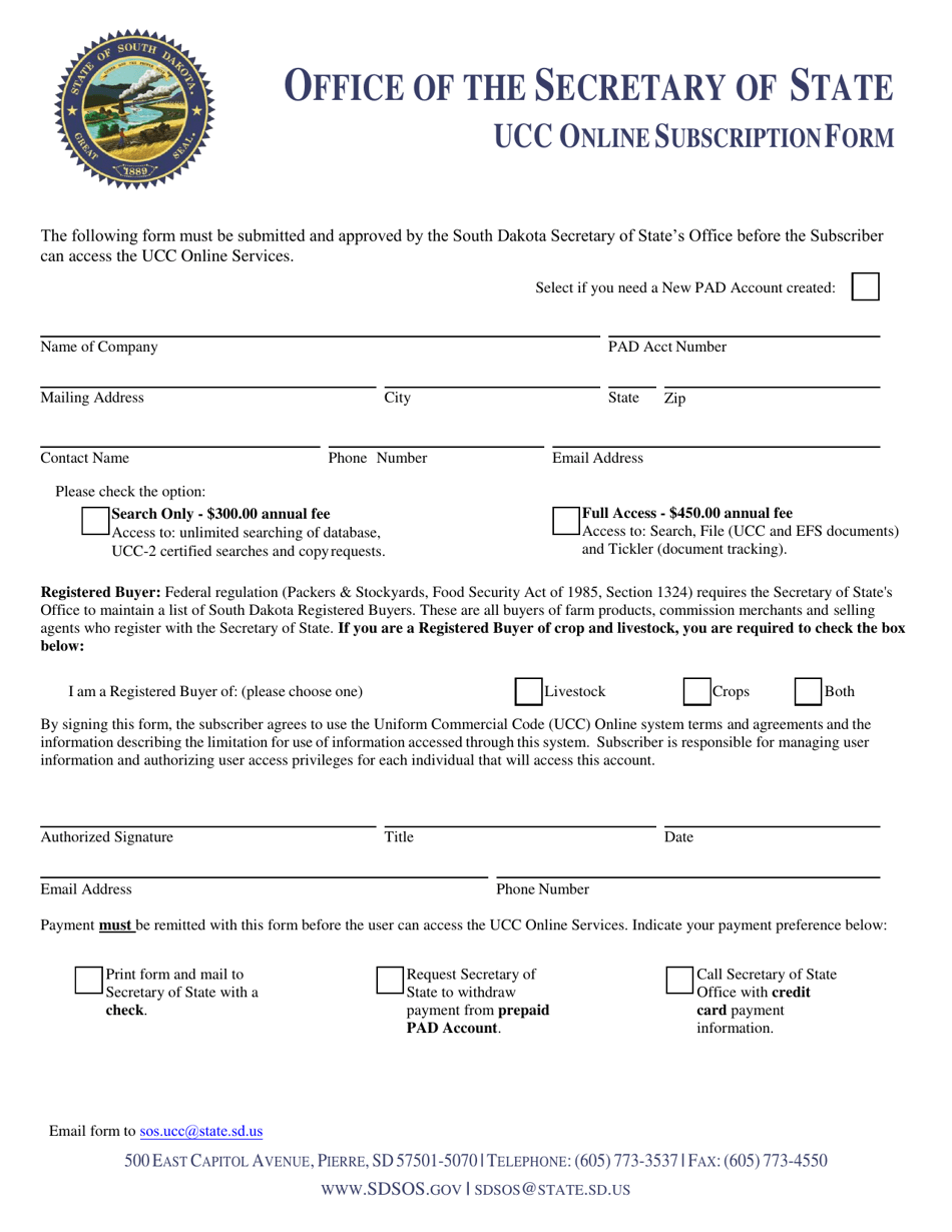 Ucc Online Subscription Form - South Dakota, Page 3