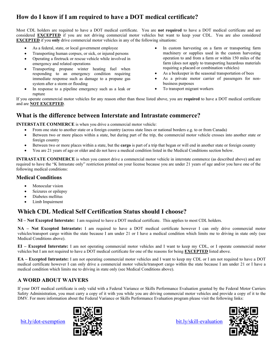 Form VL-033 Cdl Medical Certification - Vermont, Page 2