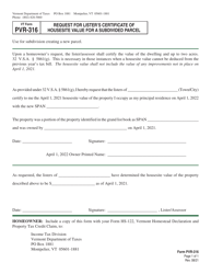 VT Form PVR-316 &quot;Request for Lister's Certificate of Housesite Value for a Subdivided Parcel&quot; - Vermont, 2021