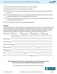 Form REV27 0055 Sales Tax Exemption Certificate for Health Care Providers - Washington, Page 2