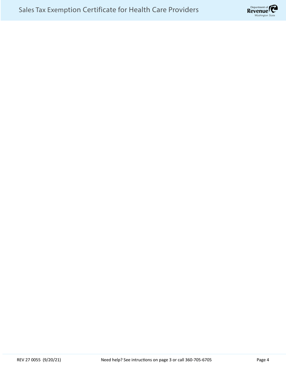 Form REV27 0055 Sales Tax Exemption Certificate for Health Care Providers - Washington, Page 4