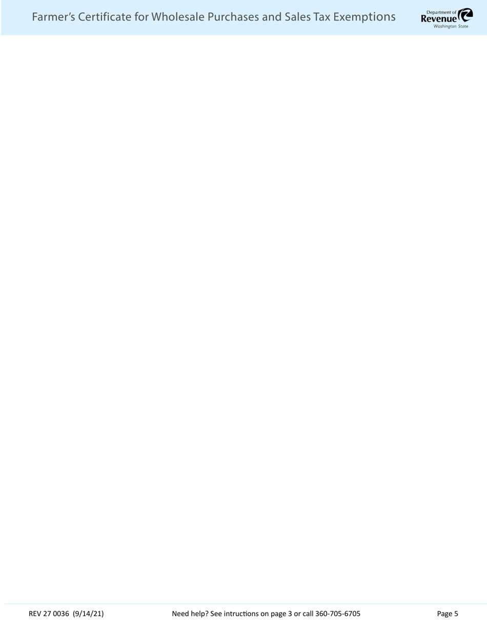 Form REV27 0036 Farmers Certificate for Wholesale Purchases and Sales Tax Exemptions - Washington, Page 5