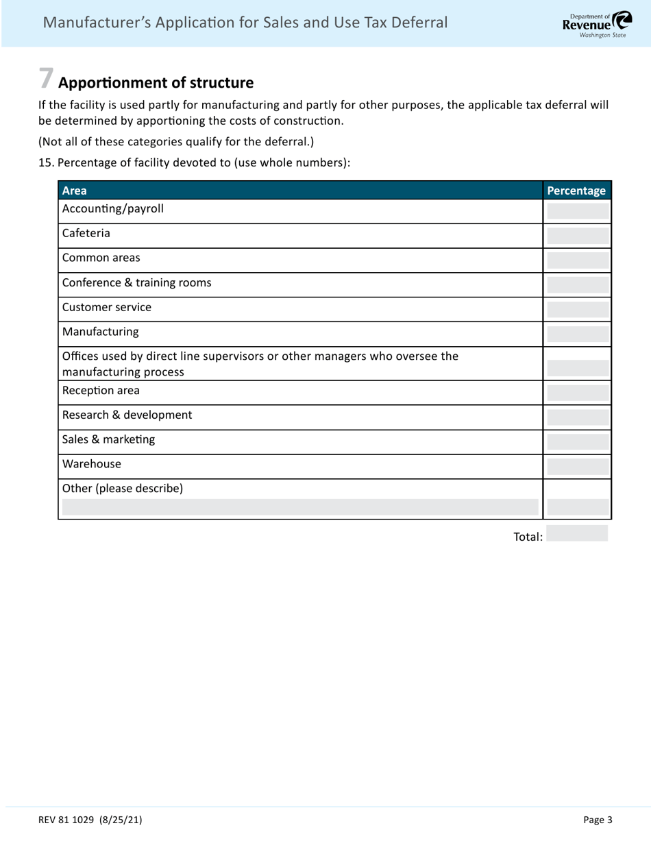Form REV81 1029 Manufacturers Application for Sales and Use Tax Deferral Chapter 82.85 Rcw - Washington, Page 3