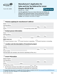 Form REV81 1028 &quot;Manufacturer's Application for Sales and Use Tax Deferral for Lessor&quot; - Washington