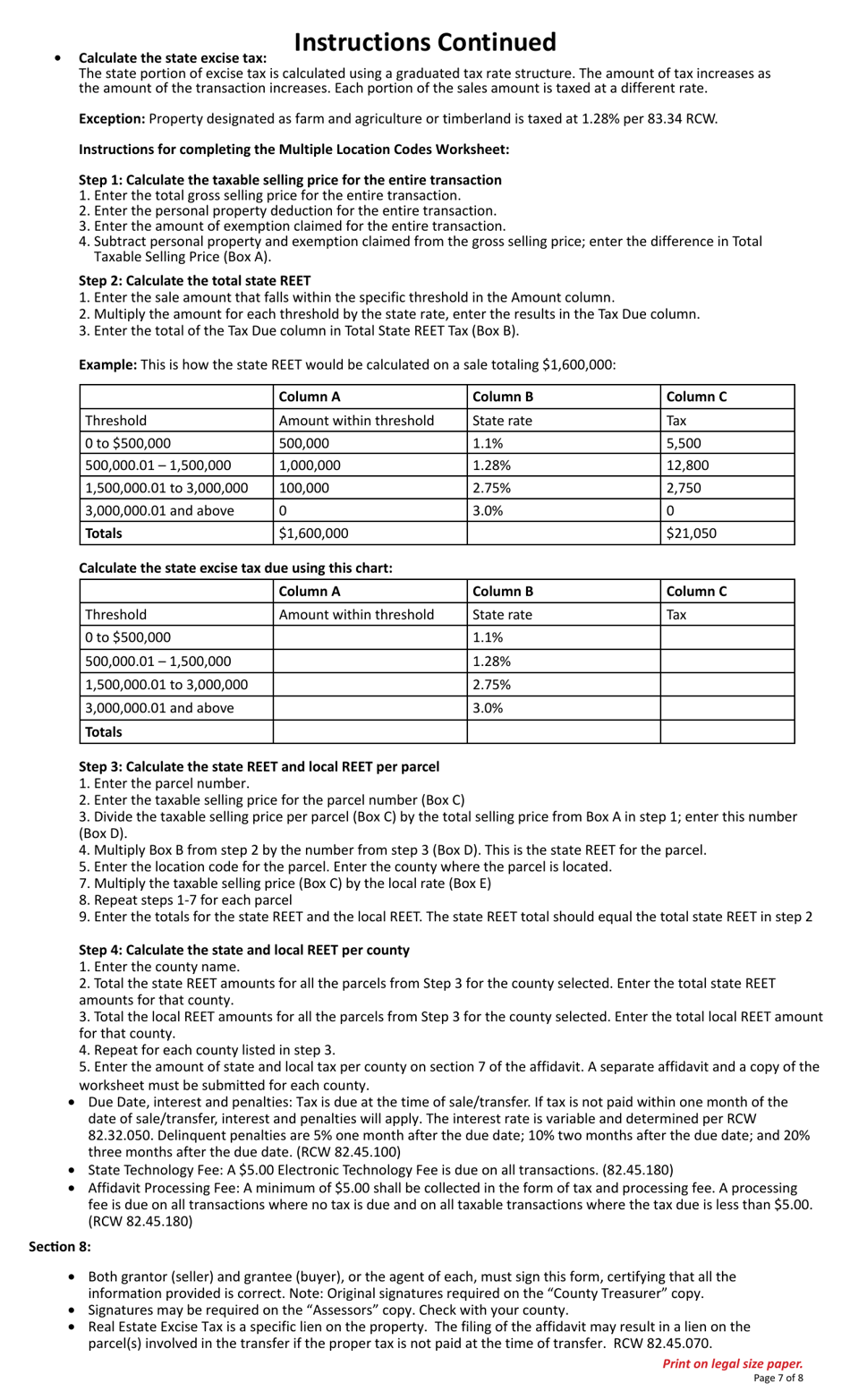 Form REV84 0001A Real Estate Excise Tax Affidavit - Multiple Locations - Washington, Page 7