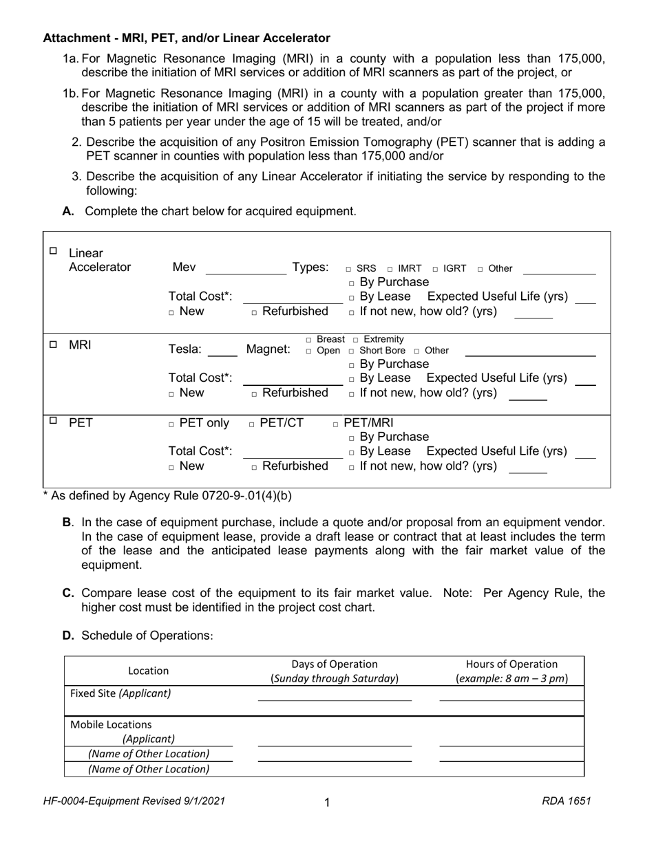 Form HF-0004 Attachment - Mri, Pet, and / or Linear Accelerator - Tennessee, Page 1