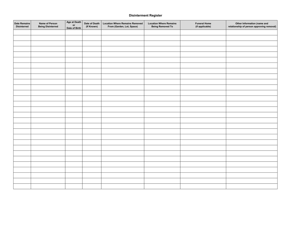 Texas Disinterment Register Download Printable PDF | Templateroller