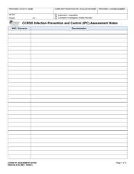 DSHS Form 00-413A Ccrss Infection Prevention and Control (Ipc) Assessment Notes - Washington