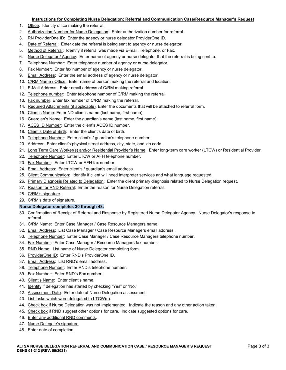 DSHS Form 01-212 Nurse Delegation Referral and Communication - Washington, Page 3