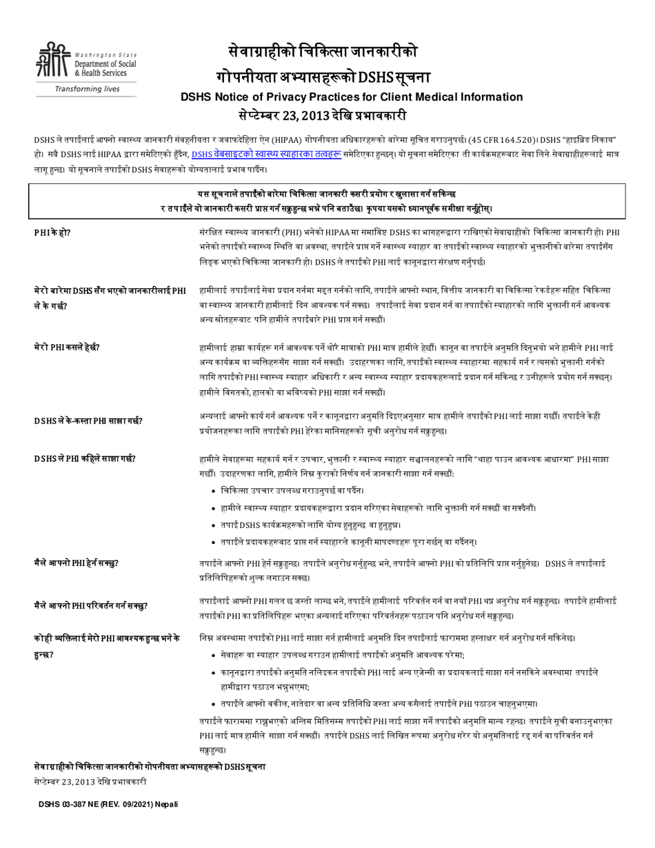DSHS Form 03-387 Download Printable PDF or Fill Online Dshs Notice of ...