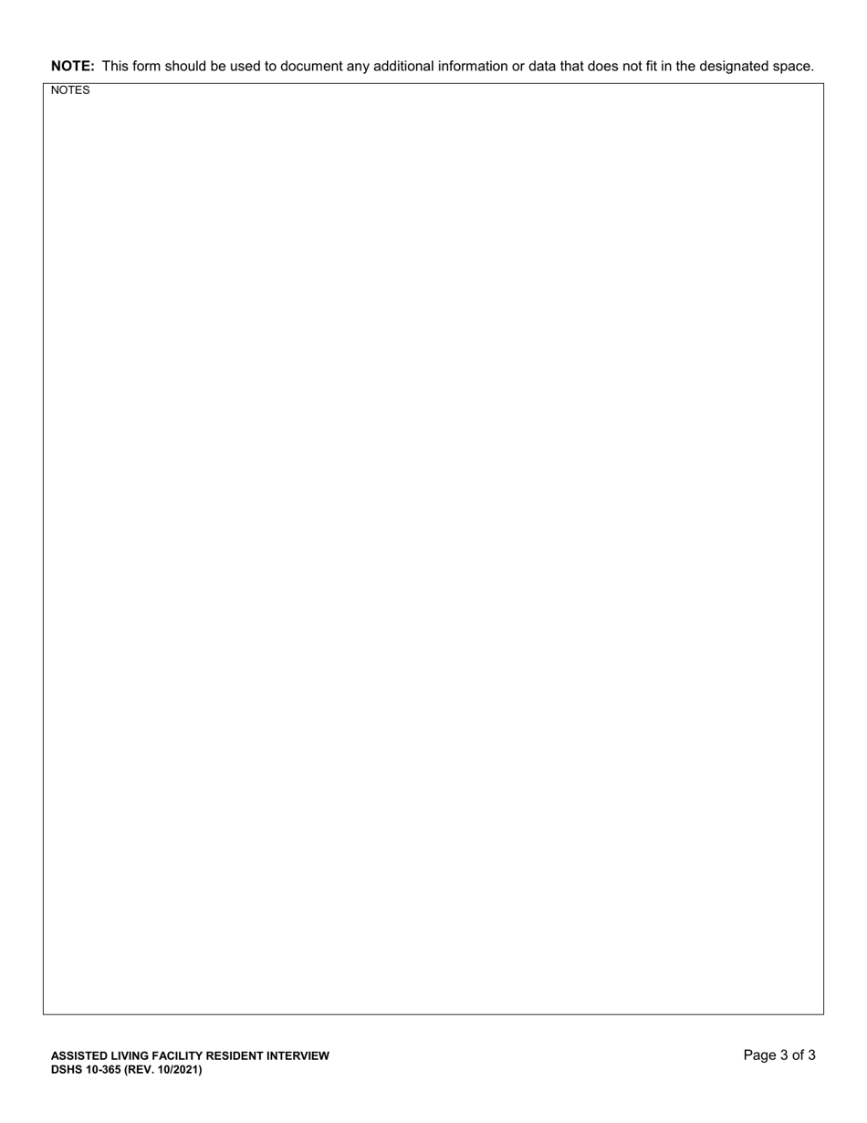 DSHS Form 10-365 Attachment G Assisted Living Facility Resident Interview - Washington, Page 3