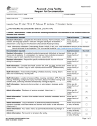 DSHS Form 10-360 Attachment B Assisted Living Facility Request for Documentation - Washington