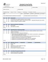DSHS Form 10-368 Attachment J &quot;Assisted Living Facility Resident Record Review&quot; - Washington