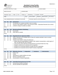 DSHS Form 10-368 Attachment J Assisted Living Facility Resident Record Review - Washington