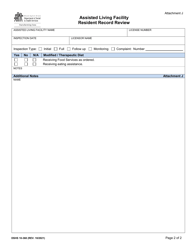 DSHS Form 10-368 Attachment J Assisted Living Facility Resident Record Review - Washington, Page 2