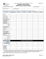 DSHS Form 10-369 Attachment K &quot;Assisted Living Facility Staff Sample/Record Review&quot; - Washington