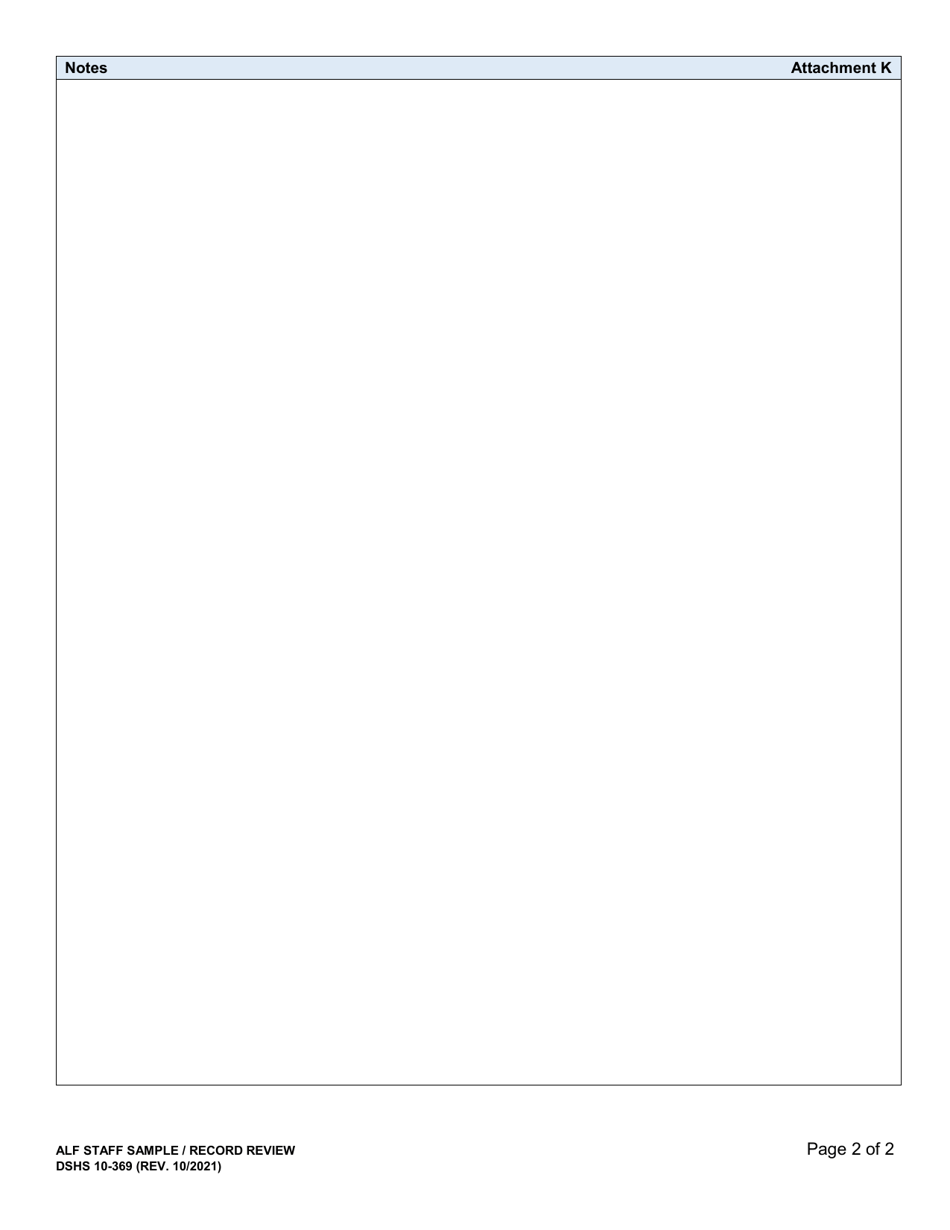 DSHS Form 10-369 Attachment K Assisted Living Facility Staff Sample / Record Review - Washington, Page 2