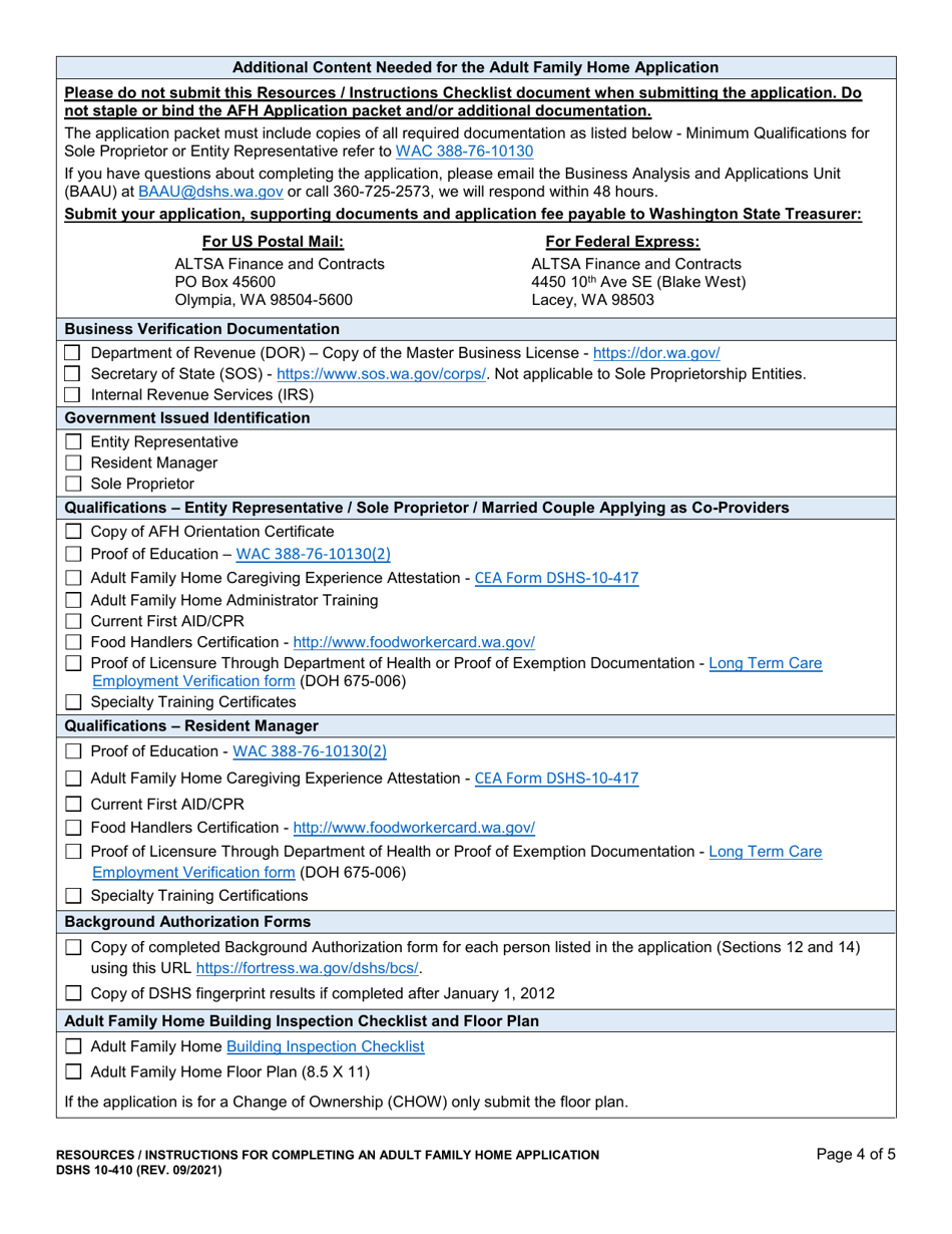 Instructions for DSHS Form 10-410 Adult Family Home License Application - Washington, Page 4
