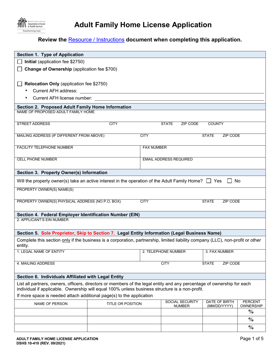 DSHS Form 10410 Download Printable PDF or Fill Online Adult Family