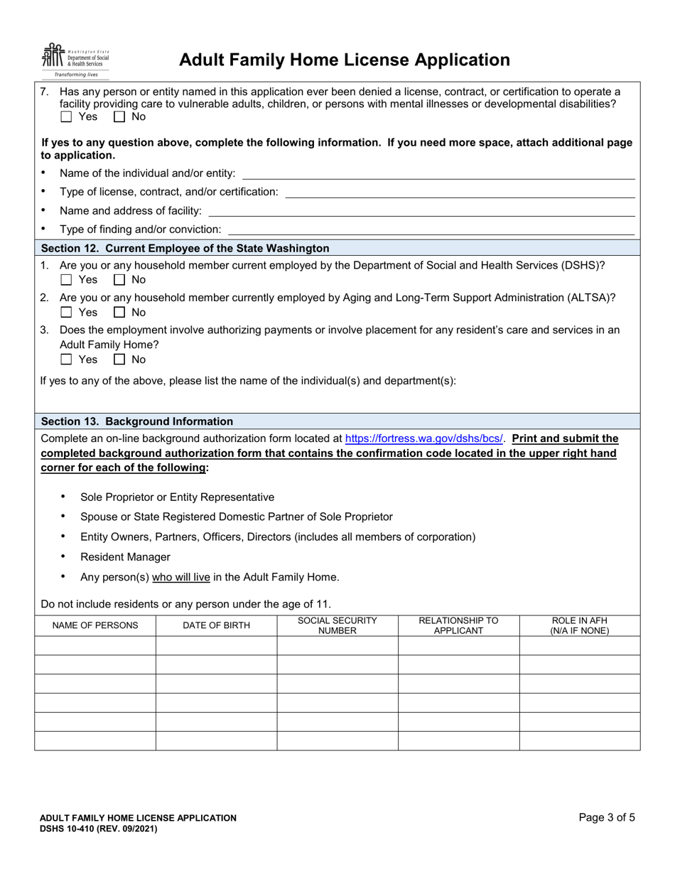 DSHS Form 10410 Download Printable PDF or Fill Online Adult Family