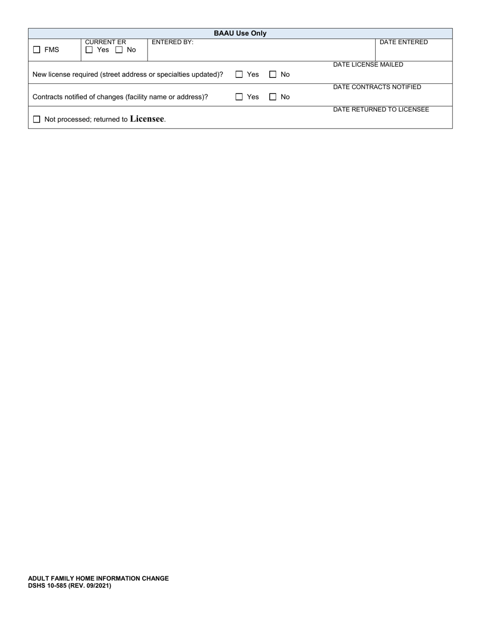 DSHS Form 10-585 Adult Family Home Information Changes - Washington, Page 2