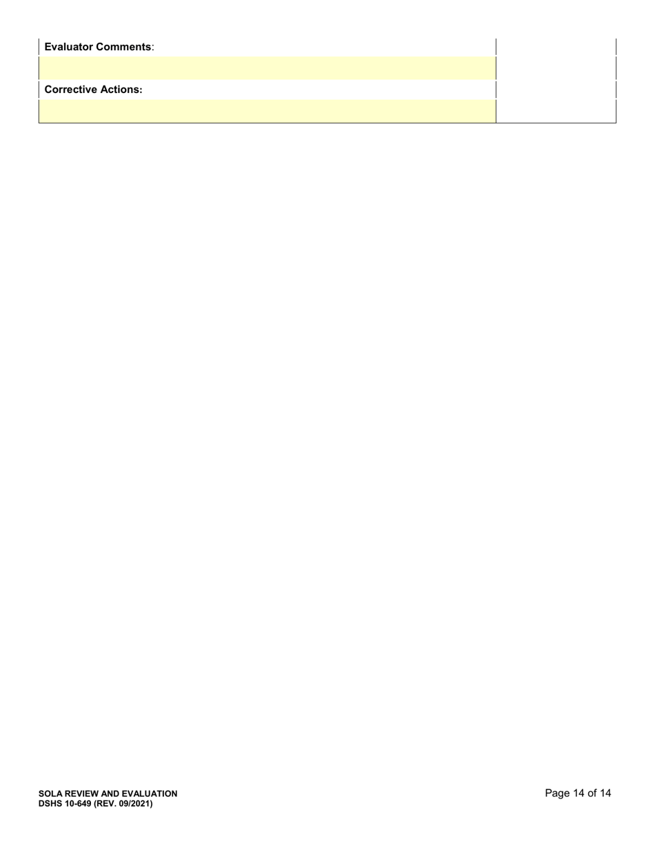 DSHS Form 10-649 Childrens State Operated Living Alternatives (Sola) Certification Evaluation - Washington, Page 14