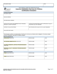 Document preview: DSHS Form 10-671 Intensive Habilitation Services for Children Certification Evaluation - Washington