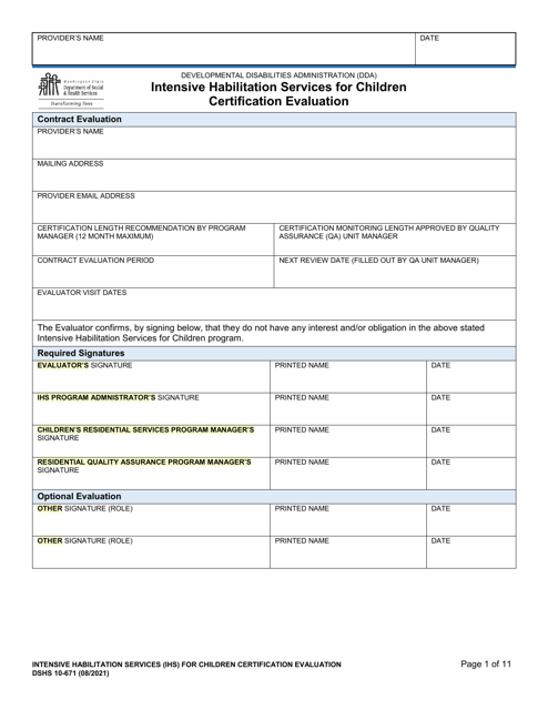 DSHS Form 10-671  Printable Pdf