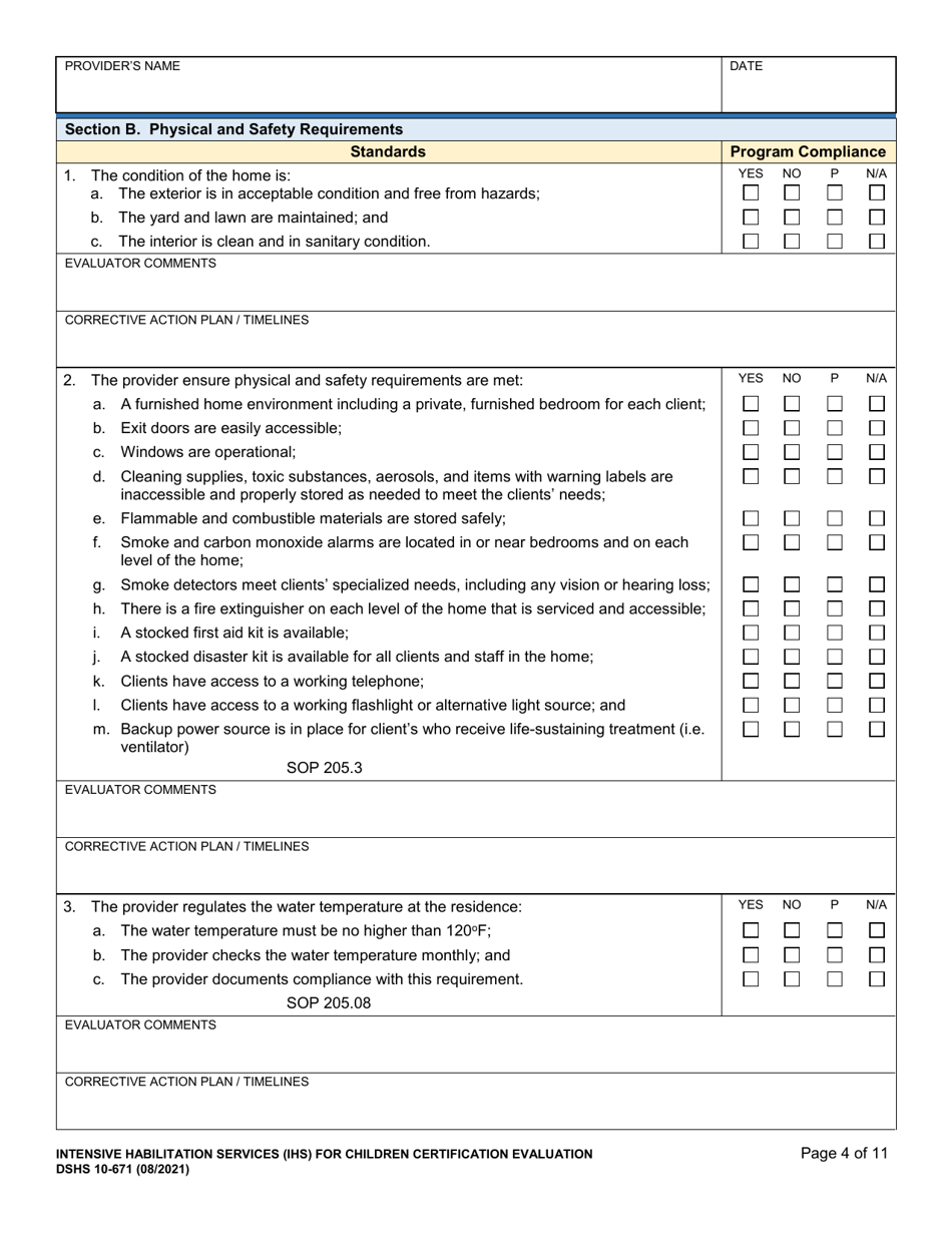 DSHS Form 10-671 Intensive Habilitation Services for Children Certification Evaluation - Washington, Page 4