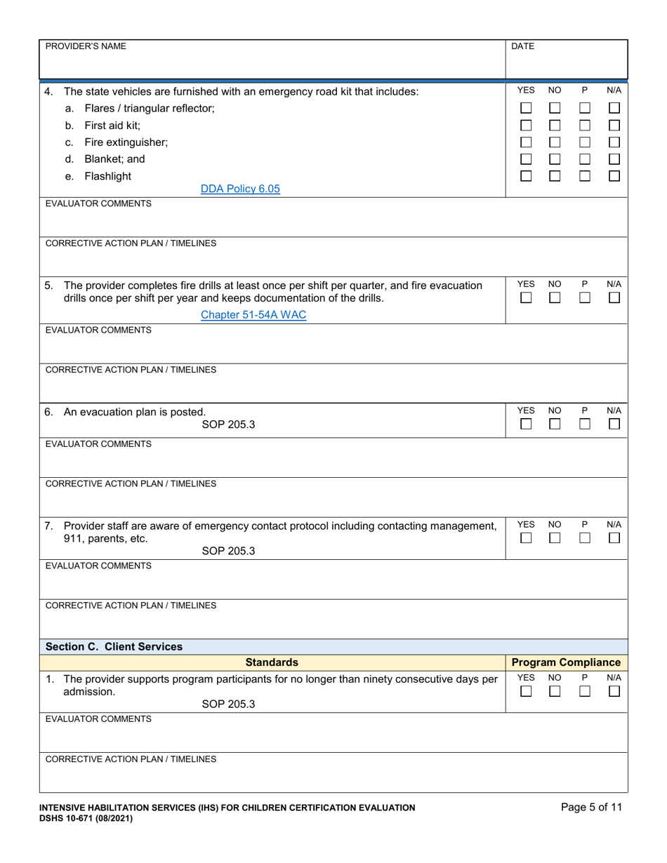 DSHS Form 10-671 Intensive Habilitation Services for Children Certification Evaluation - Washington, Page 5