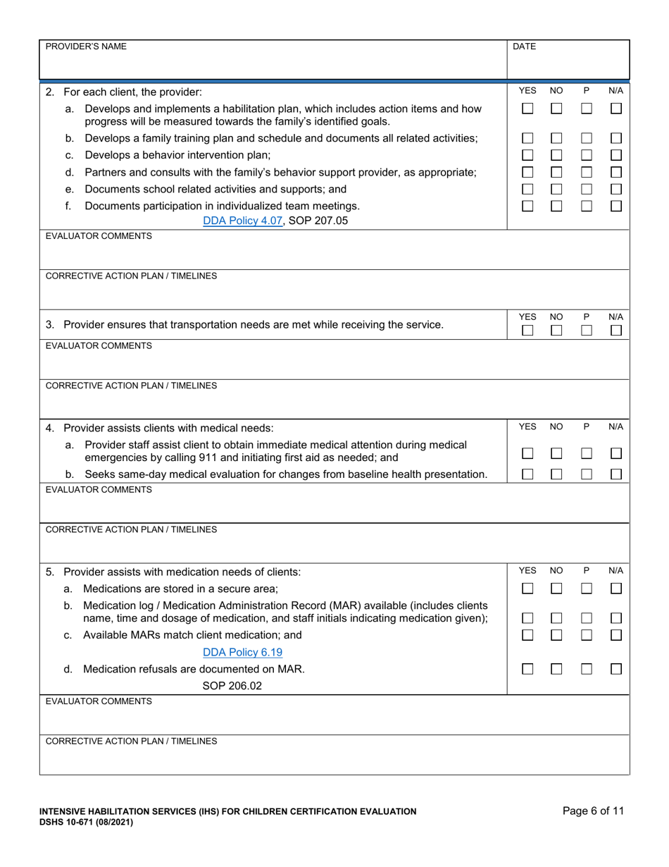 DSHS Form 10-671 Intensive Habilitation Services for Children Certification Evaluation - Washington, Page 6