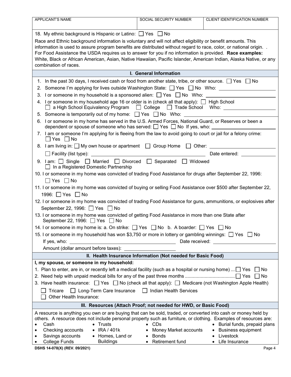 DSHS Form 14-078 Eligibility Review - Washington, Page 4