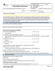 DSHS Form 15-358 Client Referral Summary - Washington