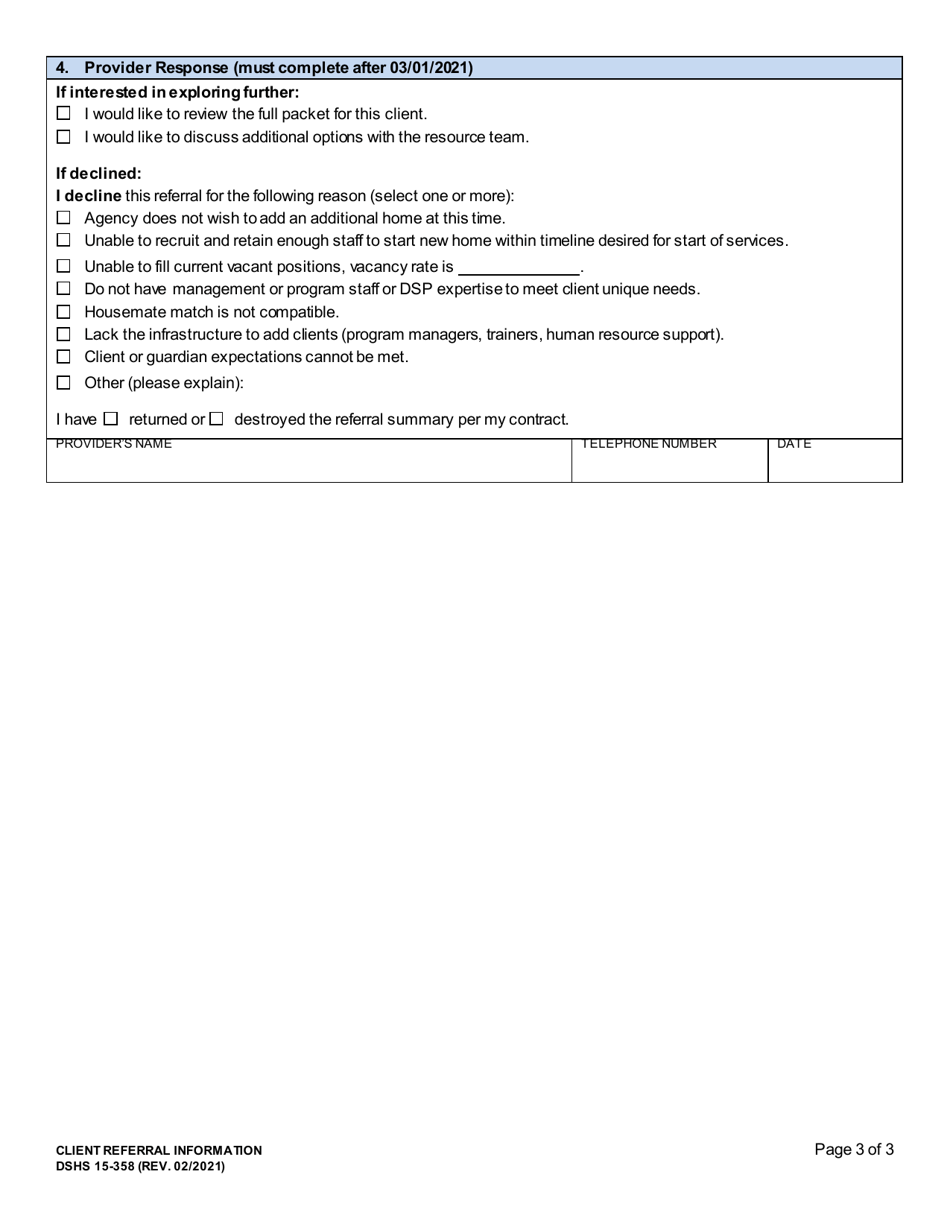 DSHS Form 15-358 Client Referral Summary - Washington, Page 3
