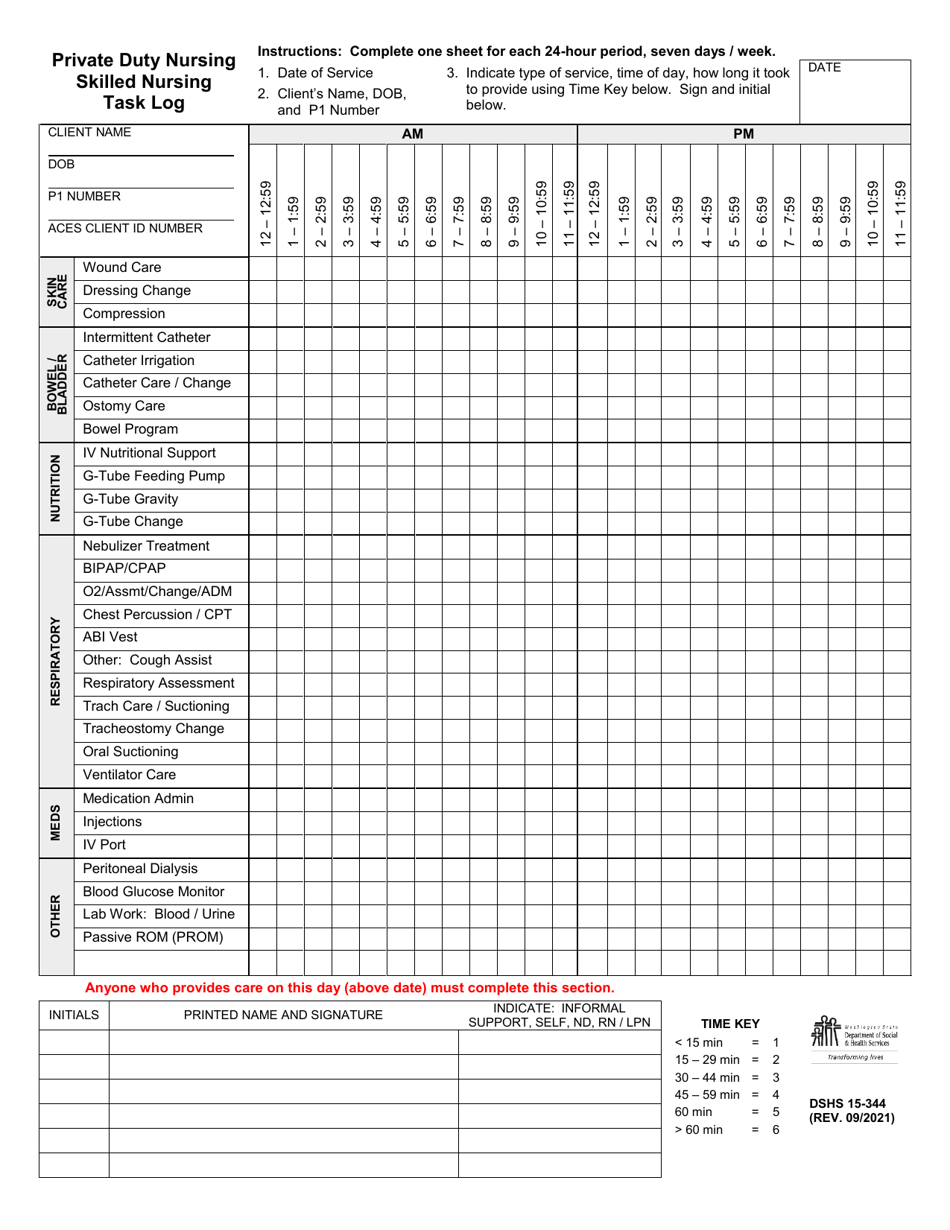 DSHS Form 15-344 Download Printable PDF or Fill Online Private Duty ...