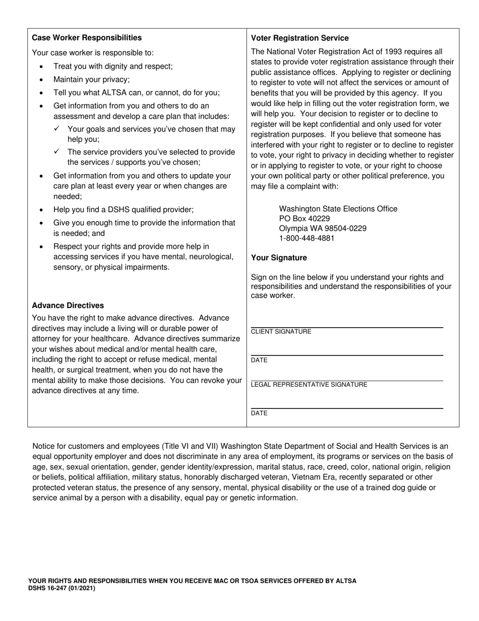 DSHS Form 16-247 Your Rights and Responsibilities When You Receive Mac or Tsoa Services Offered by Aging and Long-Term Support Administration - Washington, Page 2
