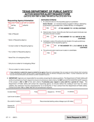 Document preview: Form ICT-5 Active Shooter Alert Request Form - Texas