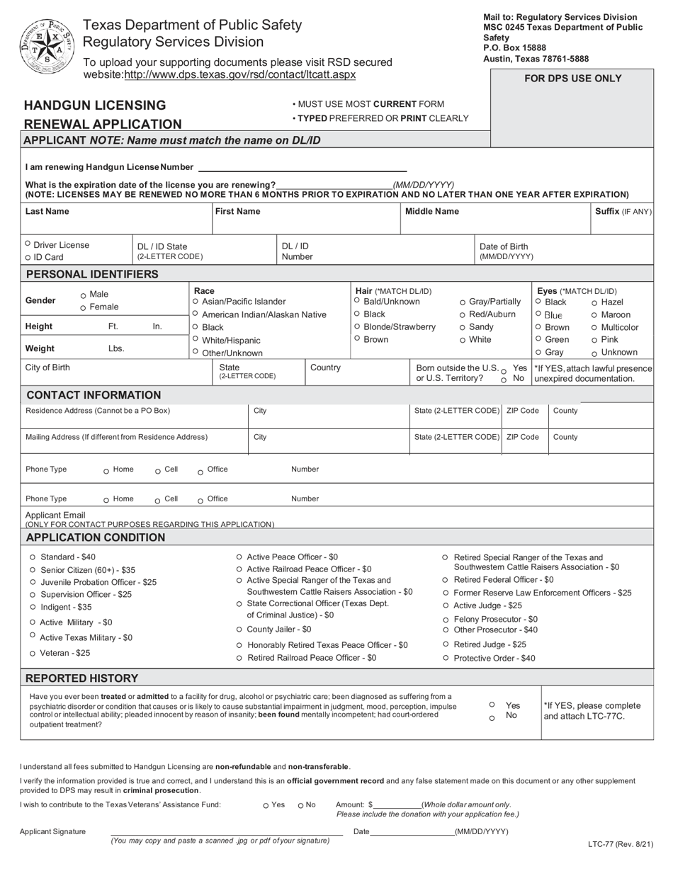 Form LTC77 Download Fillable PDF or Fill Online Handgun Licensing
