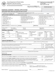 Form LTC-78A Handgun Licensing - Original Application - Texas