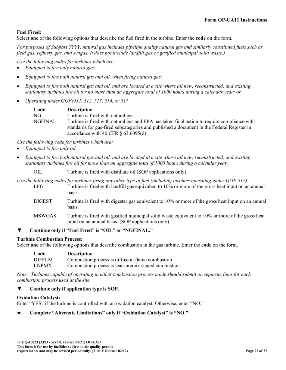 Form OP-UA11 (TCEQ-10023) Stationary Turbine Attributes - Texas, Page 22