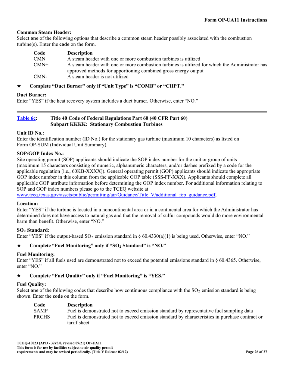 Form OP-UA11 (TCEQ-10023) Stationary Turbine Attributes - Texas, Page 26