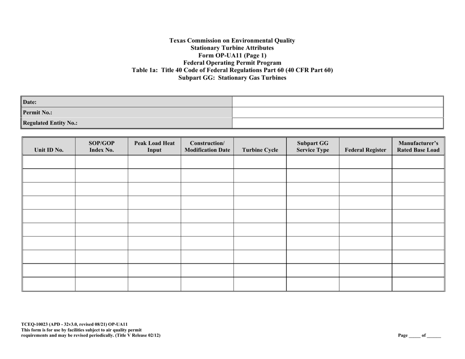 Form OP-UA11 (TCEQ-10023) Stationary Turbine Attributes - Texas, Page 28