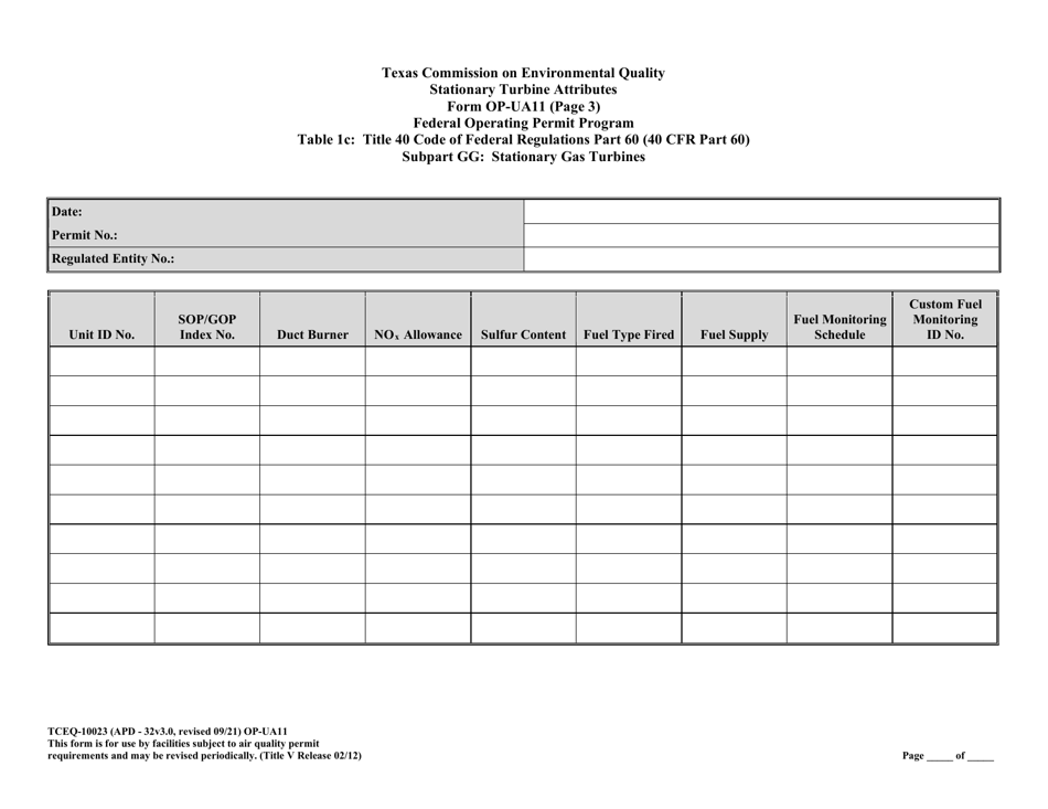 Form OP-UA11 (TCEQ-10023) Stationary Turbine Attributes - Texas, Page 30