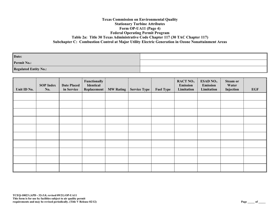 Form OP-UA11 (TCEQ-10023) Stationary Turbine Attributes - Texas, Page 31