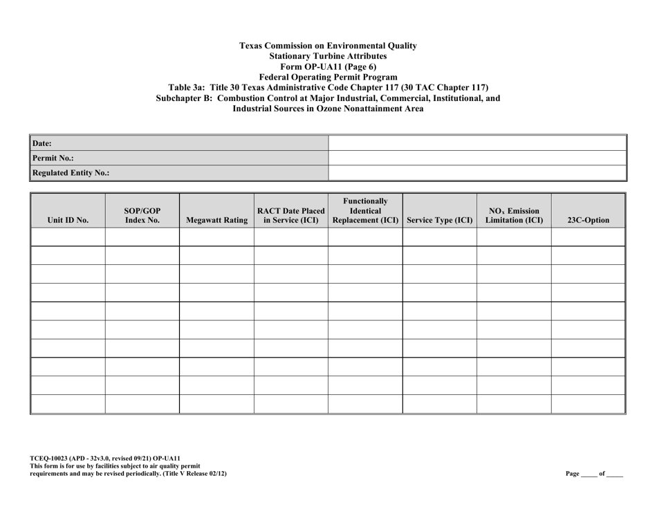 Form OP-UA11 (TCEQ-10023) Stationary Turbine Attributes - Texas, Page 33