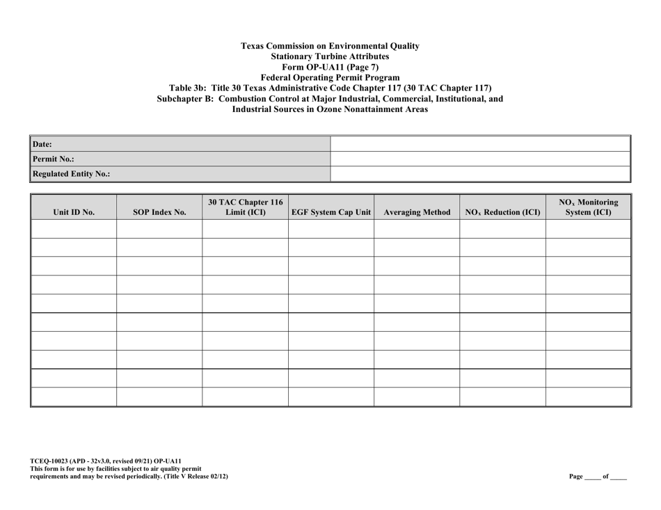 Form OP-UA11 (TCEQ-10023) Stationary Turbine Attributes - Texas, Page 34