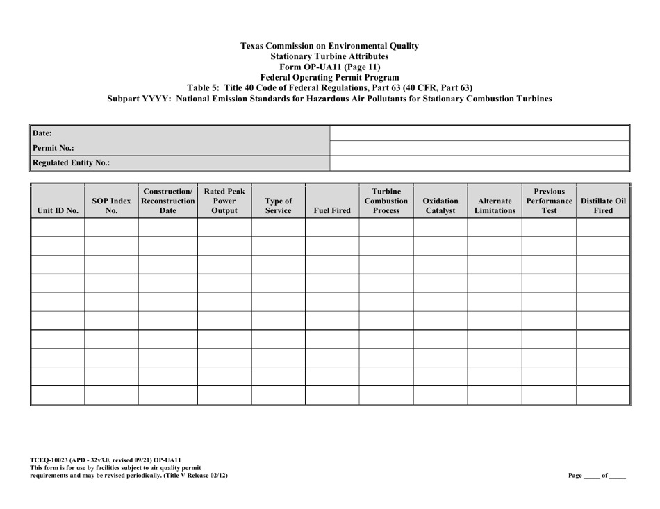 Form OP-UA11 (TCEQ-10023) Stationary Turbine Attributes - Texas, Page 38