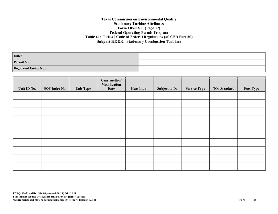Form OP-UA11 (TCEQ-10023) Stationary Turbine Attributes - Texas, Page 39
